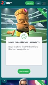 Bonuses available at 22bet
