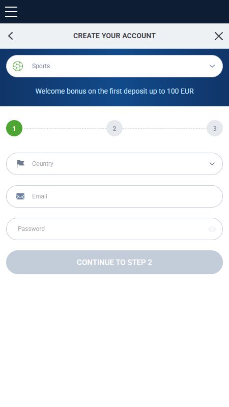 Creating an account on 20Bet
