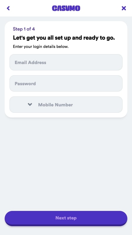 Creating an account on Casumo