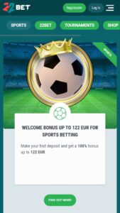 Bonus for new users of 22bet