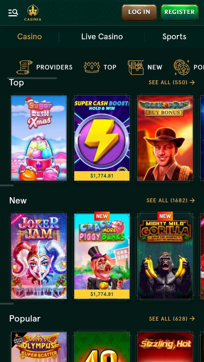 Slot game interface at Casinia