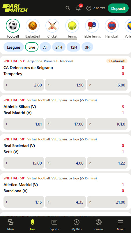 Live betting at Parimatch Tanzania 