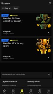 Bonuses available at Parimatch