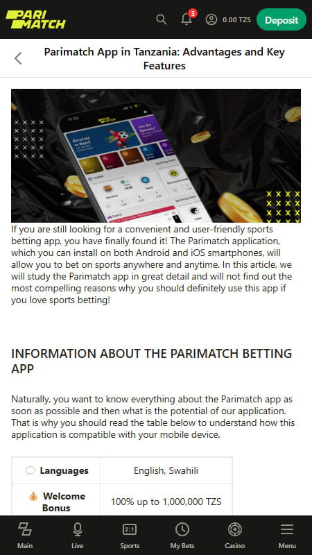 Parimatch Tanzania Mobile App 