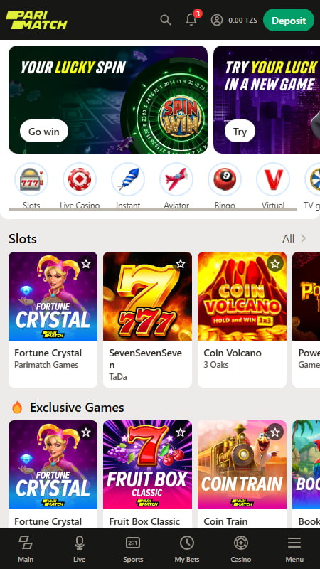 Parimatch Tanzania Casino Section 