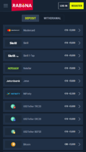 Payment methods at Rabona