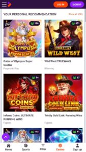 Tonybet casino section