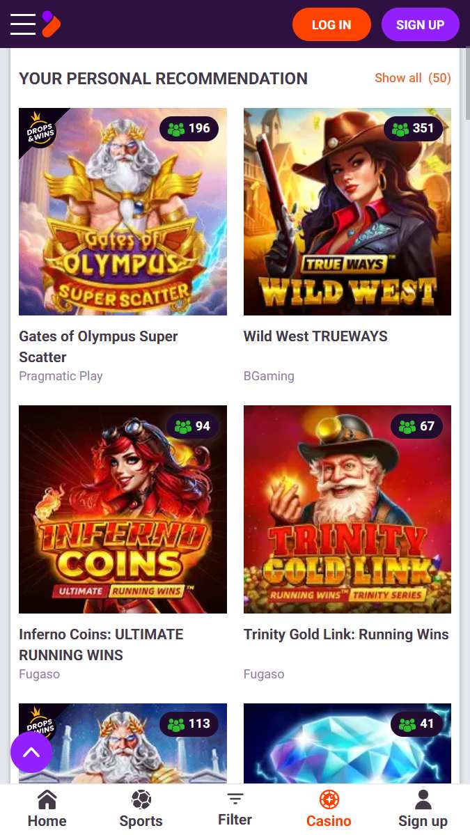 Tonybet casino section