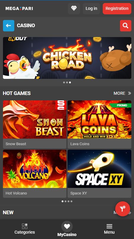 Online casino section on Megapari