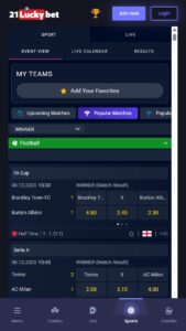 21LuckyBet sports events with the best odds