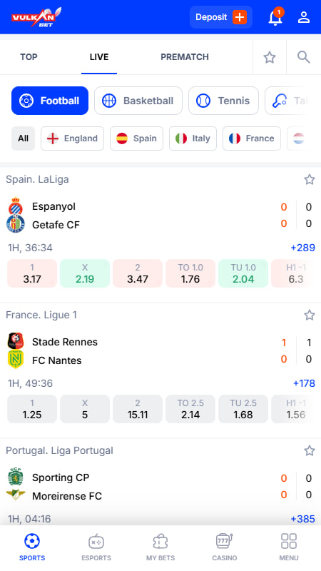 Vulkanbet Live betting 