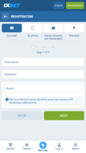 1xbet Registration by Email