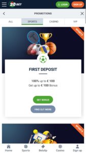 20Bet bonuses and promotions for new users