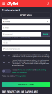 How to register at Olybet Estonia