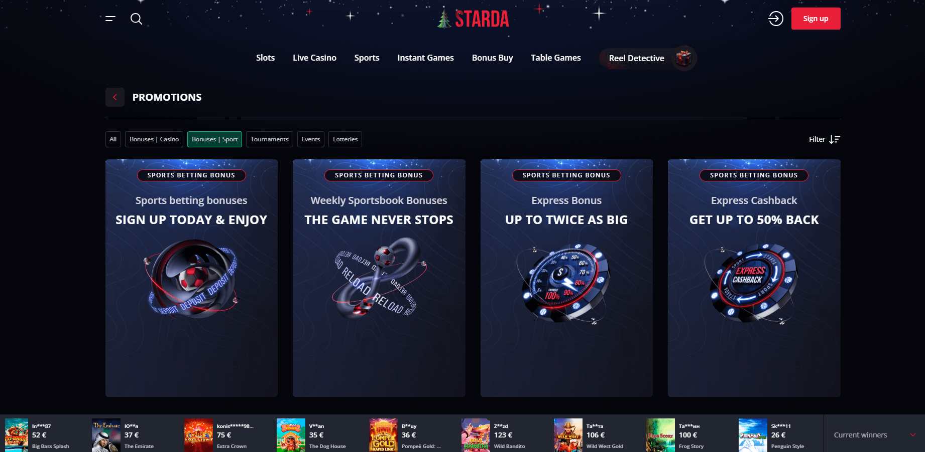 Starda Bonuses on Desktop