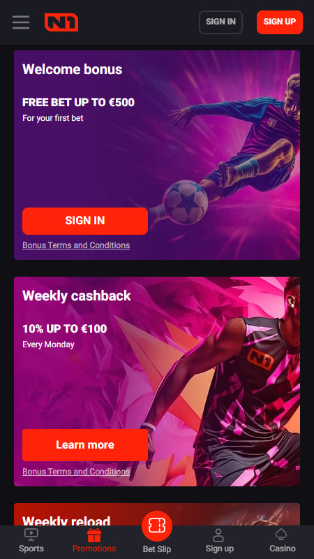 Bonuses and Promotions at N1Bet