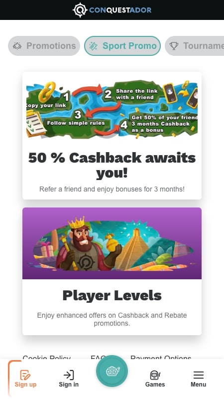 Conquestador bonuses and promotions