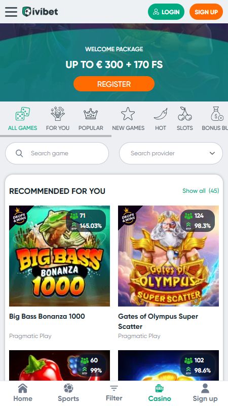 Online casino section on Ivibet