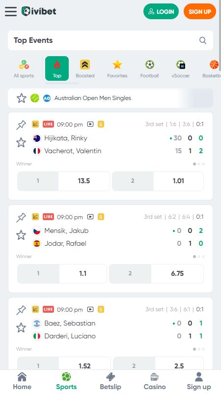 Live betting on Ivibet