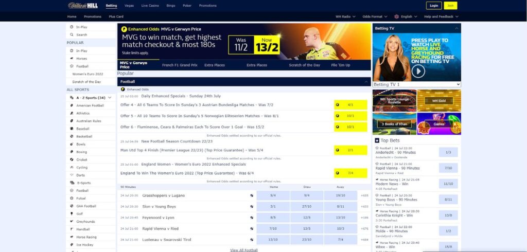 william hill live betting