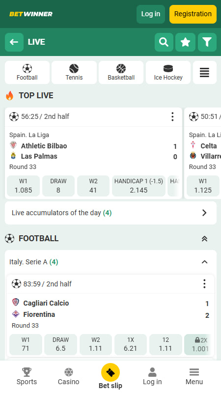 Live Betting at Betwinner 