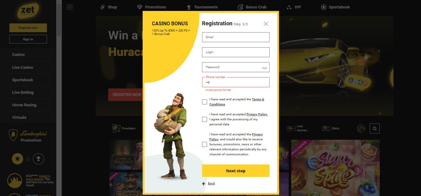 ZetCasino Registration