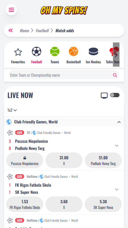 Live Betting at OhMySpins