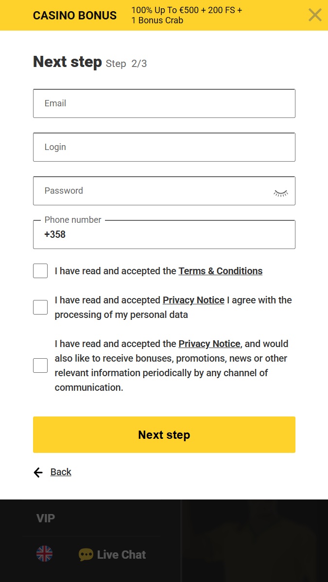 Registration Process at ZetCasino
