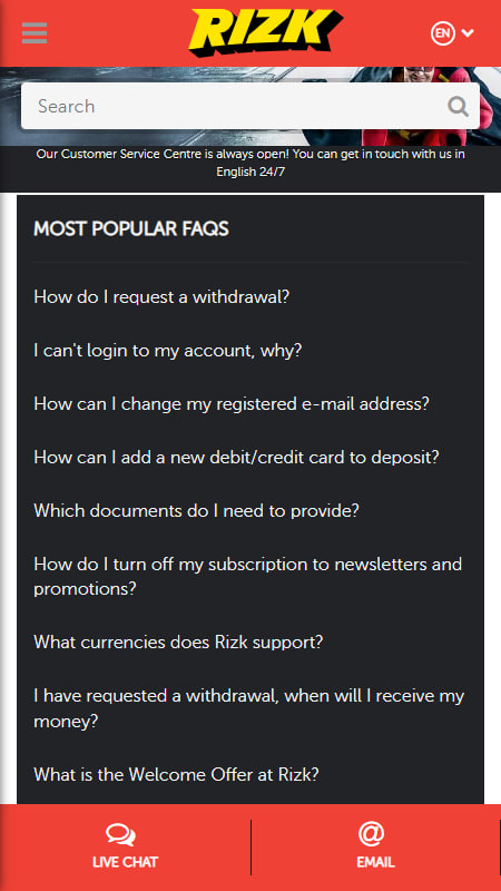 Rizk Casino Customer Support
