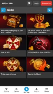 Megapari Casino bonuses to play with