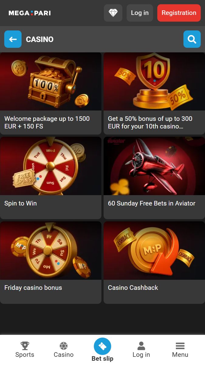 Megapari Casino bonuses to play with