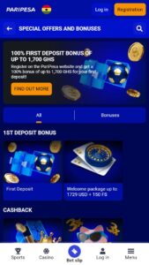 Sports betting promotions at Paripesa Ghana