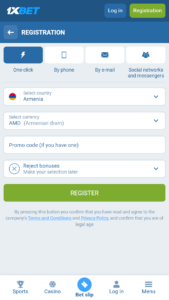 Steps to create an account at 1xbet Casino