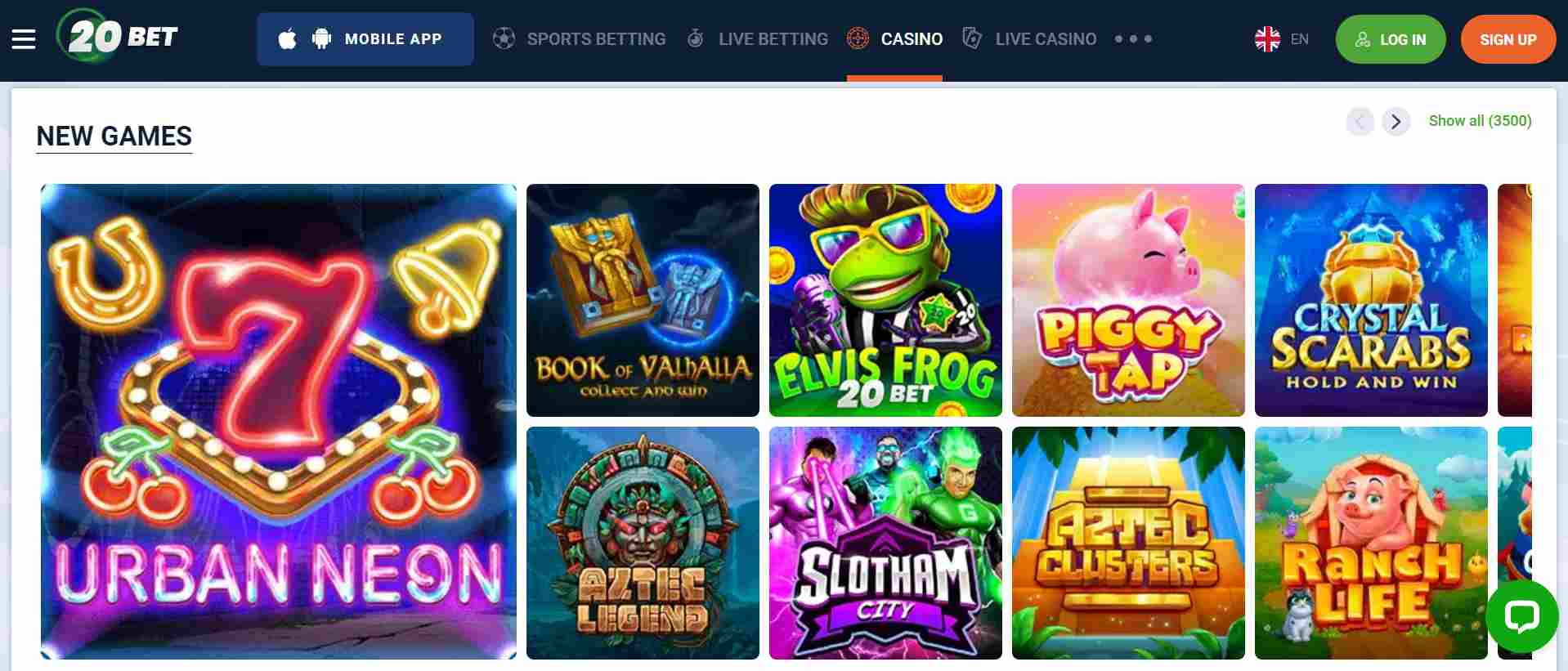 20bet casino games