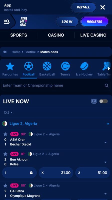 Live betting boomerang-bet