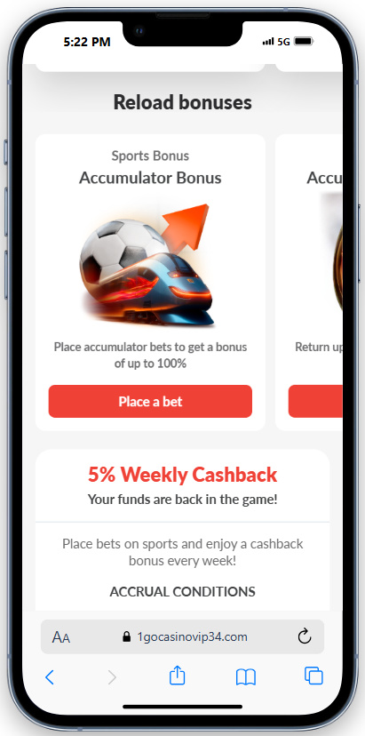 1Go Casino Bonuses on mobile