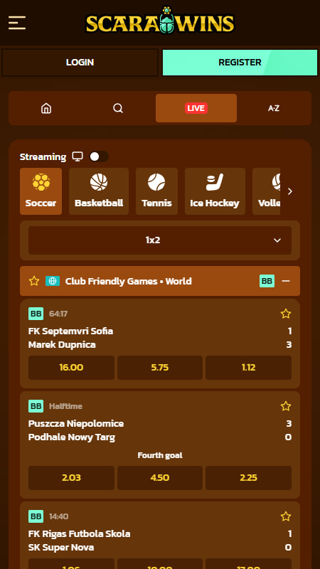 Scarawins Bookmaker Live Betting