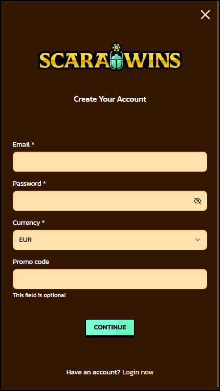 Registration at Scarawins Bookmaker