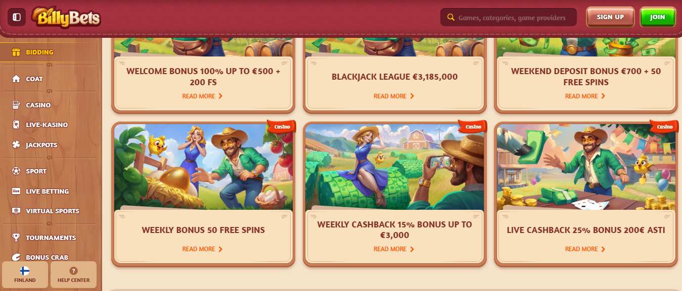 BillyBets Casino Bonuses Finland