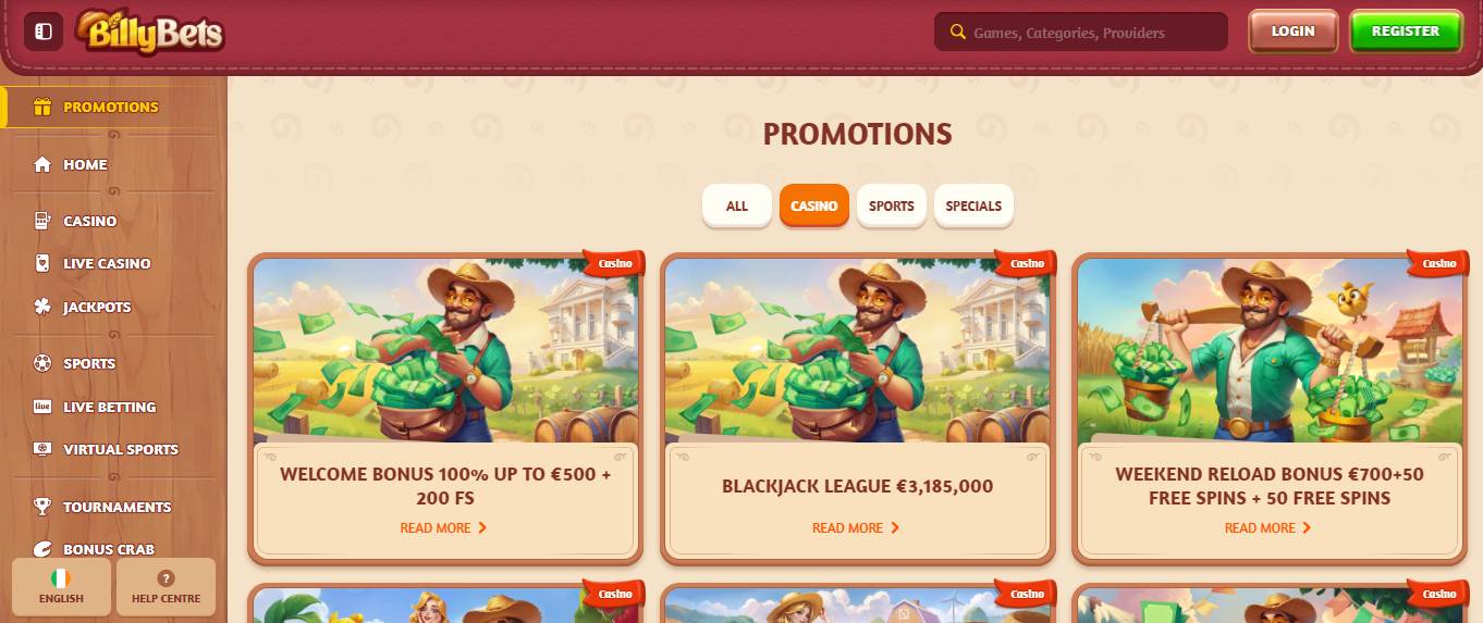 BillyBets Casino Bonuses Ireland