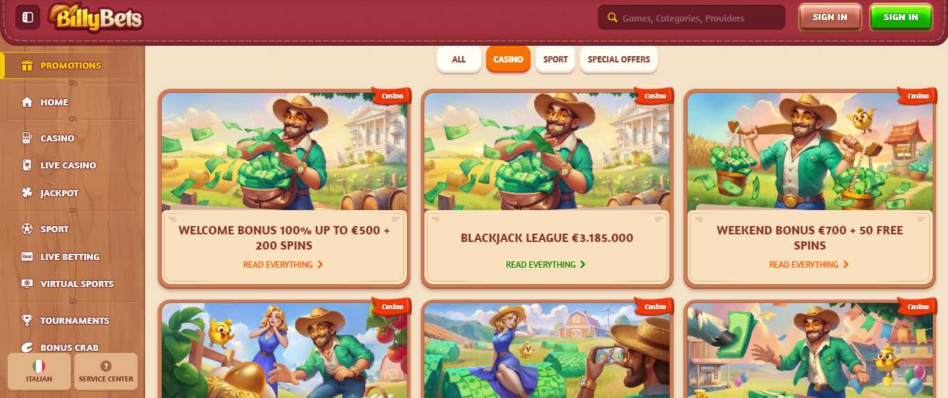 BillyBets Casino Bonuses Italy