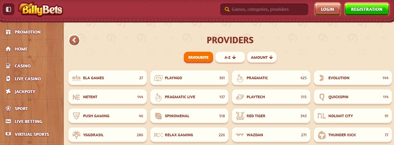 BillyBets Casino Providers