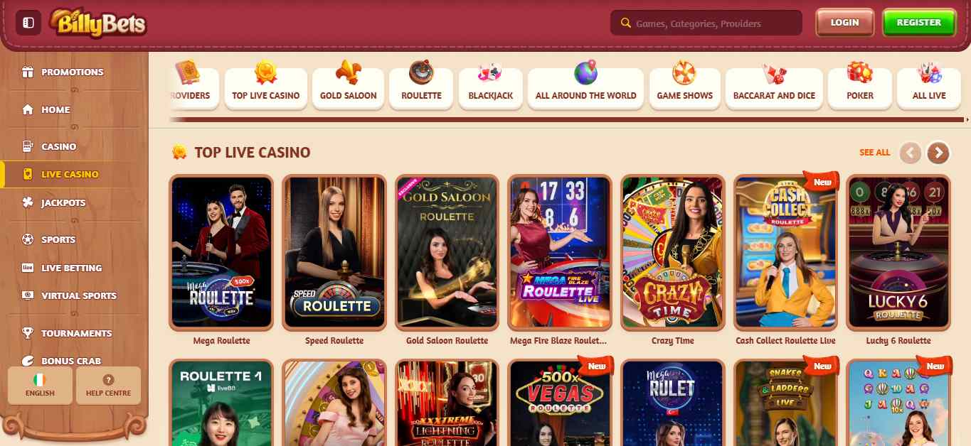 BillyBets Live Casino Ireland