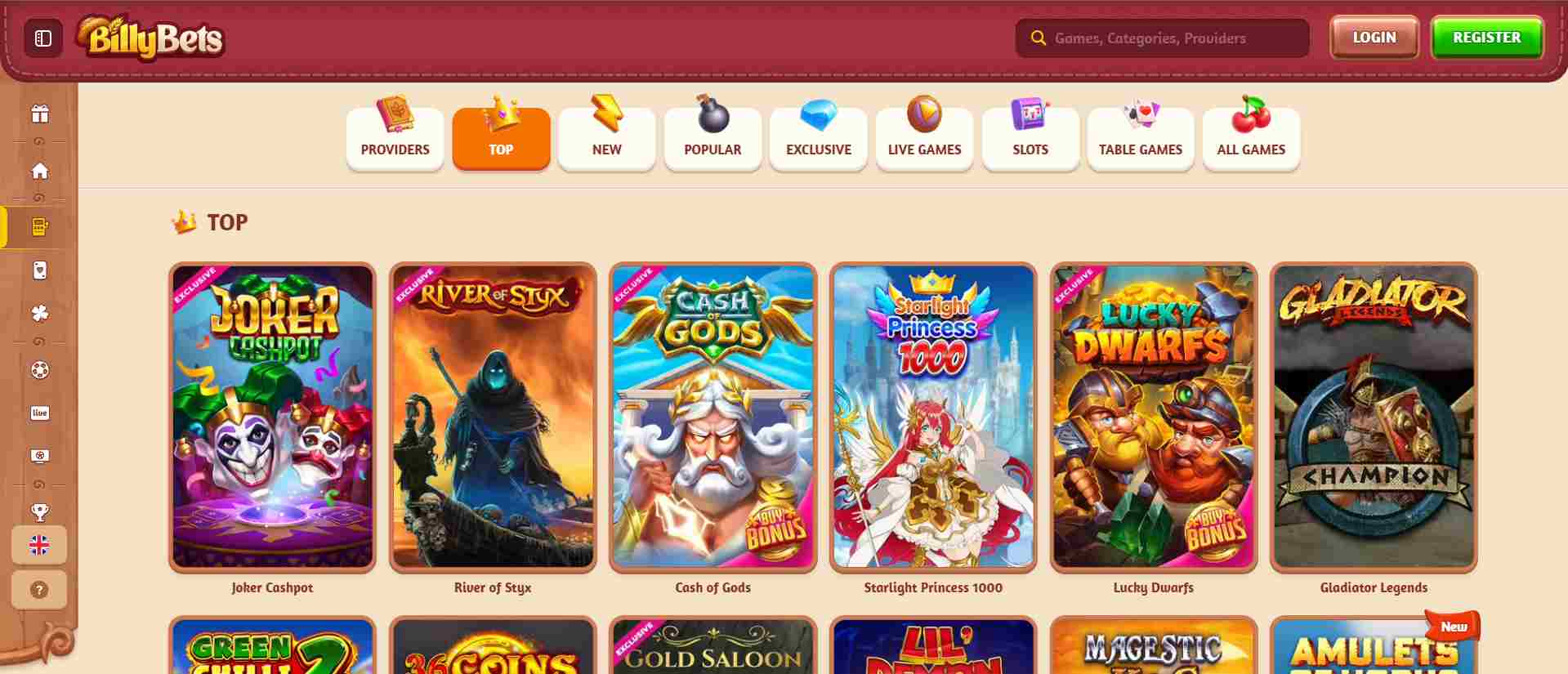 Billybets casino games