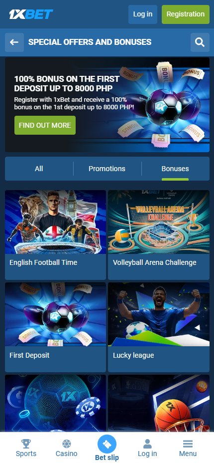 1xBet Bookmaker Bonuses Philippines, (Mobile screen), allbets.tv