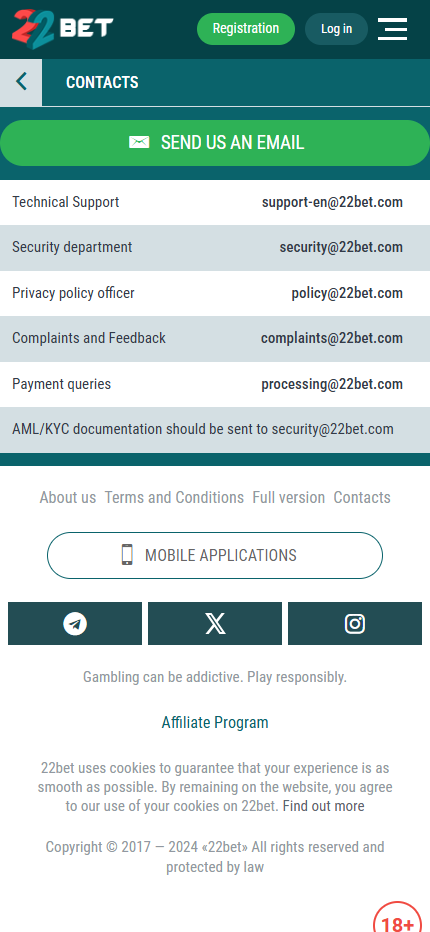 22Bet Customer Support (Mobile screan), allbets.tv