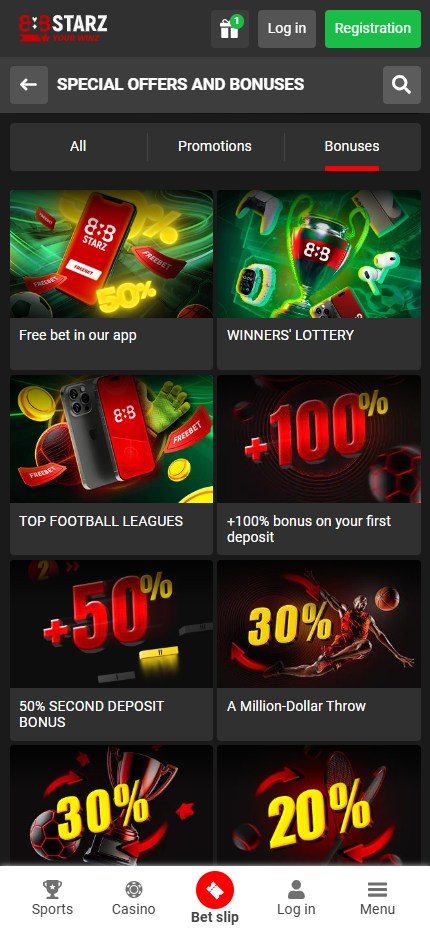 888Starz Sports Bonuses (Mobile screan), allbets.tv