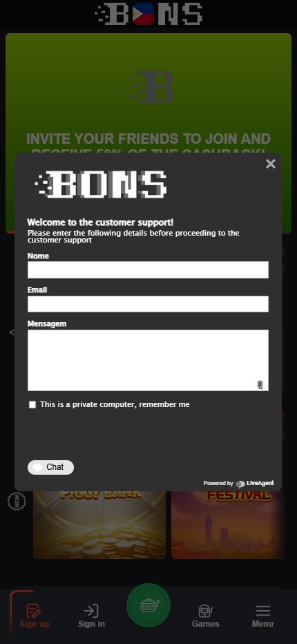 Bons Customer Support Philippines(Mobile screan), allbets.tv