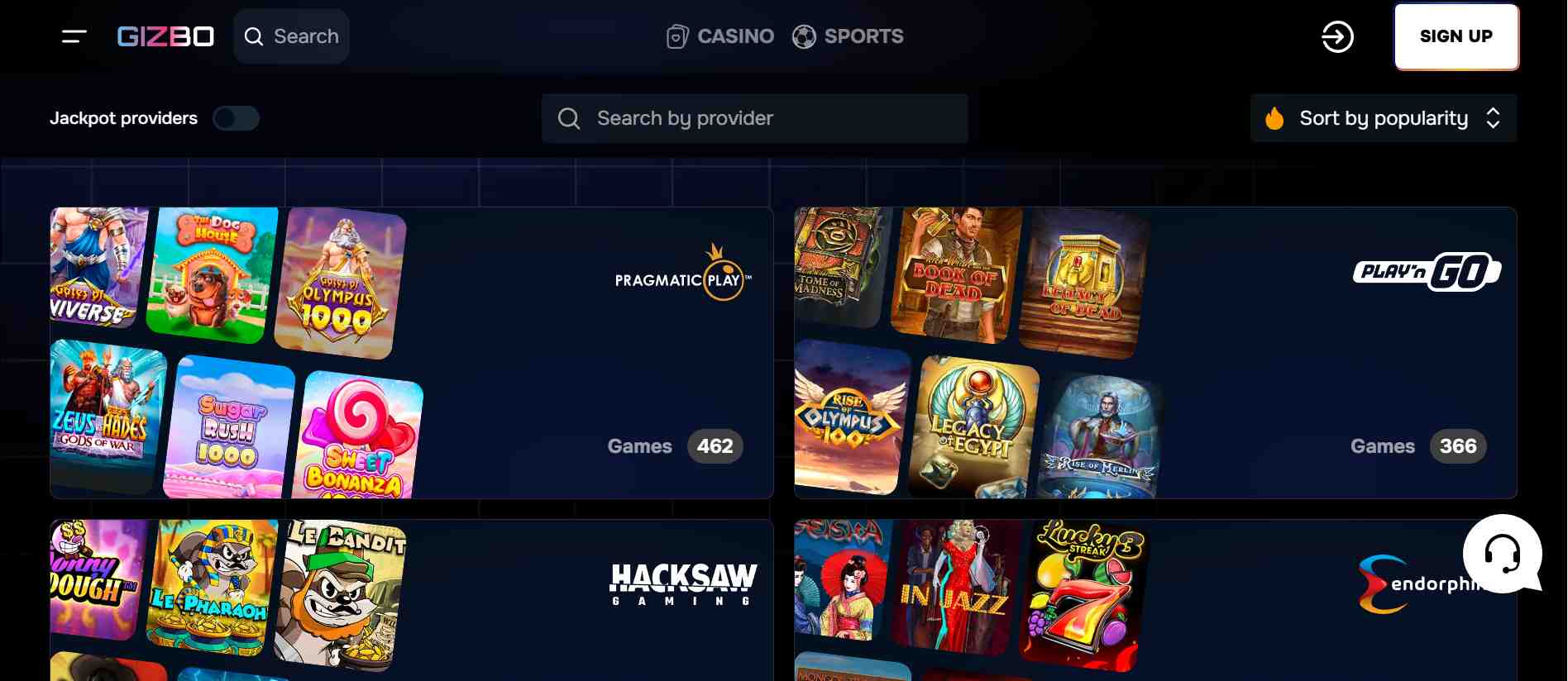 Gizbo Casino providers