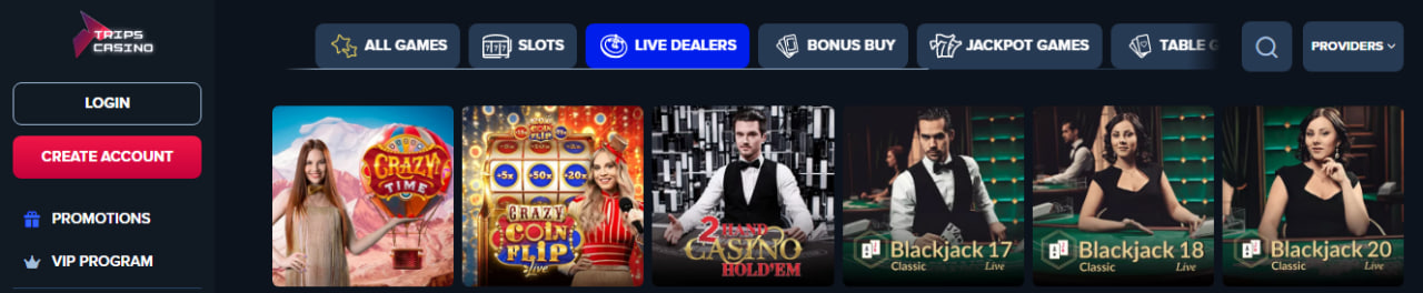 live casino at Trips